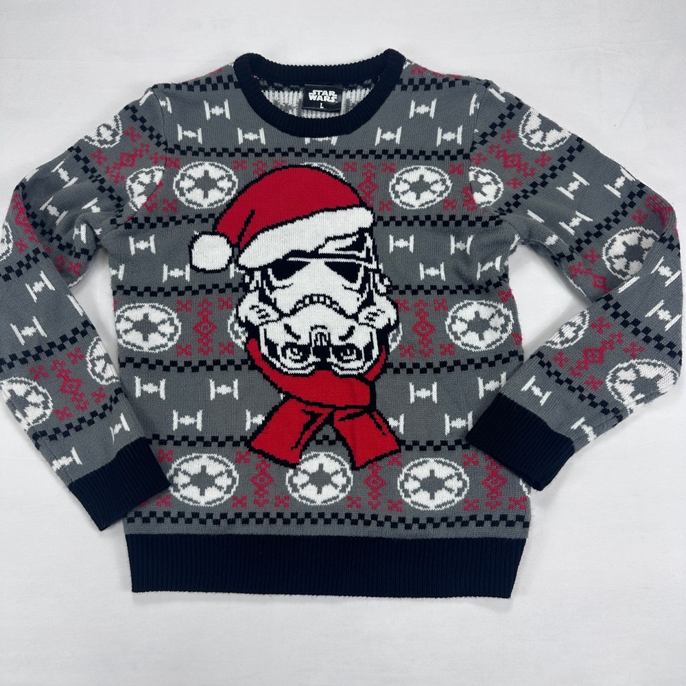 Ugly Christmas Sweater Star Wars Stormtrooper Gray Red Men's L Knit‎ Holiday